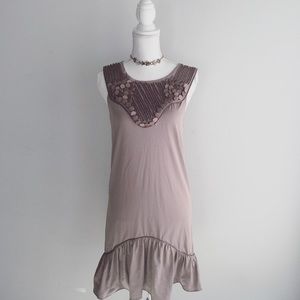 ZARA collection taupe drop waist embellished dress